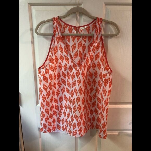 Lightweight sleeveless blouse, coral and white - Picture 1 of 5